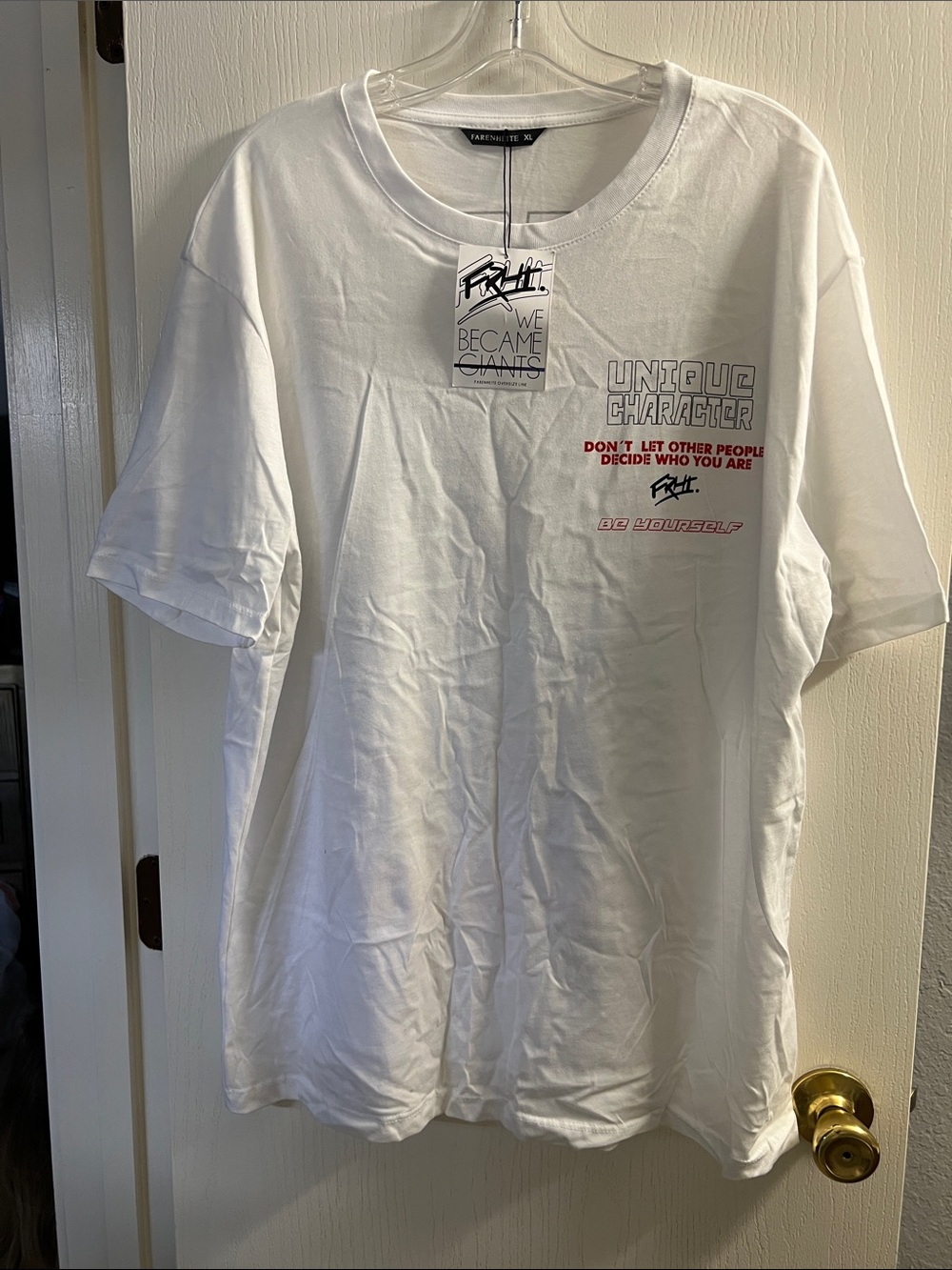 Fahrenheit White Short Sleeve Graphic Tee with Red Accents